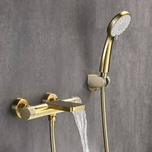 Bathroom Shower Faucet Set Brush Gold Thermostatic Bath & Shower Waterfall Shower Faucet Wall Mounted Brass 2024 - buy cheap