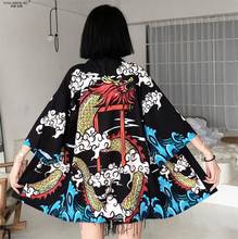 Casaco kimono japonês com estampa de dragão, camisa feminina folgada casual verão, casaco kimonos yukata harajuku ásia 2024 - compre barato