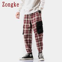 Zongke Ankle-Length Mens Pants In A Cage Streetwear Plaid Pants Men Clothing Joggers Men Pants Harajuku Trousers 5XL 2022 2024 - buy cheap