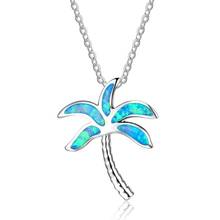 Blue Imitation Opal Choker Necklace Coconut Tree Plant Necklaces Pendants Chain Palm Necklaces Women Ocean Beach Jewelry 2024 - buy cheap