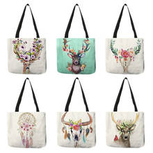 B01100 женские сумки с принтом головы оленя и оленя, богемные стильные сумки-тоуты, экологичные сумки для покупок, вместительные сумки через плечо 2024 - купить недорого