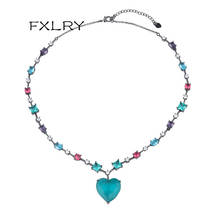 Лидер продаж, элегантное цветное ожерелье FXLRY с кулоном в форме сердца, чокер с кубическим цирконием, ожерелье для женщин, модные украшения 2024 - купить недорого
