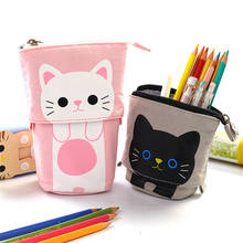NEW Canvas Cartoon Cute Cat Telescopic Pencil Pouch Bag Stationery Pen Case Box with Zipper Closure Pencil Case Cartoon Cat Bag 2024 - buy cheap