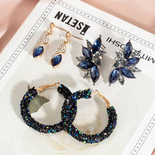 2020 New Vintage Korean Crystal Hoop Drop Earrings Statement Geometric Zircon Dangle Earrings For Women Fashion Wedding Jewelry 2024 - buy cheap