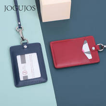 JOGUJOS Genuine Leather Fashion ID Card Holder Case Student Office Card Holders for Unisex Lanyard Strap Card Cover Work Pass 2024 - buy cheap