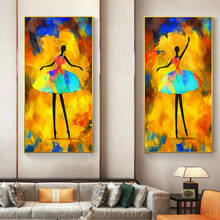 Pintura abstrata africana de balé, menina, em tela, pôster e impressões, dança moderna, imagens de arte de parede, decoração de sala de estar 2024 - compre barato