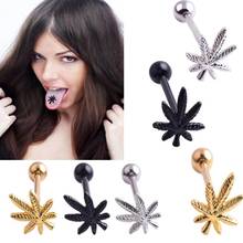 Wholesale 1Pc Stainless Steel Leaf Tongue Piercing Rings Tongue Ring Body Jewelry 2024 - buy cheap