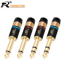 Conector r 1pc 6.35mm luxo azul & vermelho banhado a ouro mono/conector de áudio estéreo para microfone 2024 - compre barato