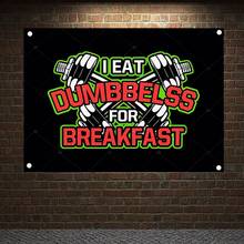 I EAT DUMBBELSS FOR BREAKFAST Motivational Workout Posters Exercise Banners Flags Wall Art Canvas Painting Tapestry Gym Decor 2024 - buy cheap