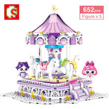 SEMBO 652Pcs City Girls Friends Amusement Park Carousel Building Blocks Candy Colorful Holidays Model Bricks Toys Sets Kids Gift 2024 - buy cheap