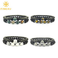 FINE4U B299 Natural Stone Black Onyx & Tiger Eye Beaded Bracelet For Men Women Healing Energy Jewelry Magnetic Bracelets 2024 - buy cheap