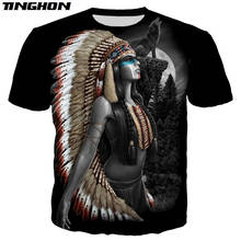 Camiseta masculina e feminina tamanhos variados, estampa 3d de lobo e índia, estilo harajuku 2024 - compre barato