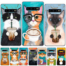 Cute Latte Coffee Milk Drink Bottle Cat Case For Samsung Galaxy S8 S9 S10 S20 Plus S20 Ultra 5G S10E S6 S7 Edge Silicone Cover 2024 - buy cheap