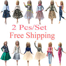 NK 2 Pçs/set Boneca Vestido Para Barbie Doll Acessórios Uso Diário Casual Roupa Gêmeos Modelo Saia Roupas Da Moda Crianças Brinquedo 2G JJ 2024 - compre barato