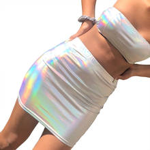 Mini vestido de clube sensual com ombro de fora, conjunto de saia e mini-saia reluzente com refletores 2024 - compre barato