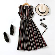 Beach Vacation Style Dresses For Women Fashion Casual Sleeveless Slim Fit Dress Sweet Printed O-Neck Chiffon A-Line Dress 2024 - buy cheap