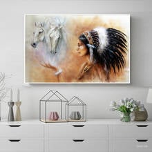 American Native Indian Women with White Horse Portrait Canvas Art Scandinavian Poster Print Modern Wall Picture Home Decor 2024 - buy cheap