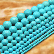 Pedra natural turquesa azul liso grânulos howlite costa solta 4-12mm escolher tamanho para fazer jóias diy colar pulseira 15" 2024 - compre barato