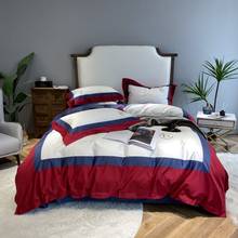 Red And Blue Splicing Luxury Bedding Set 1000TC Egyptian Cotton Duvet Cover Flat Sheet Pillowcases 4pcs 2024 - buy cheap