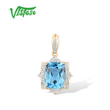 VISTOSO Gold Pendant For Lady Genuine 14K 585 Yellow Gold Radiant Blue Topaz Sparkling Diamond Delicate Anniversary Fine Jewelry 2024 - buy cheap