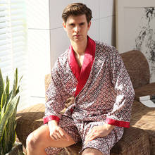 Camisola de seda masculina de verão, camisola de seda fina com manga longa, roupa de dormir cetim 5xl 2024 - compre barato