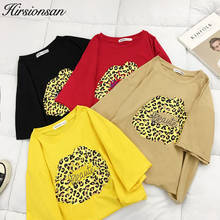 Camiseta de Harajuku de Hirsionsan para mujer 2019 verano coreano estampado de labios de leopardo camiseta suelta Casual de manga corta Camisetas Tumblr camiseta femenina 2024 - compra barato