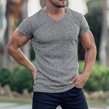 Summer Men T-shirt Short Sleeve Breathable Comfortable V-Neck Gym Fitness Fashion Summer Streetwear T-Shirts for Men 2021 2024 - buy cheap