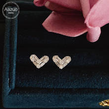 Aazuo-pendiente de oro blanco de 18K con forma de corazón para mujer, arete de tuerca con diamantes de Princesa Real, estilo clásico, para boda, fiesta de compromiso 2024 - compra barato