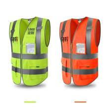 Colete de segurança de alta visibilidade com 4 bolsos, cor laranja, com zíper frontal e tiras reflexivas, 1 peça 2024 - compre barato