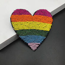 3D Handmade Rhinestone Beaded Patches Rainbow Heart Love Sew on Crystal Patch for Clothing Beading Applique Cute Patch 2024 - buy cheap