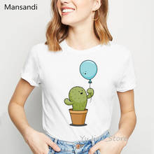 Camiseta Harajuku kawaii con estampado de globo de Cactus para mujer, blusa blanca para mujer, Camisetas estampadas divertidas, camiseta tumblr 2021 2024 - compra barato