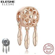 ELESHE 100% 925 Sterling Silver Charm Bead Rose Gold Dreamcatcher Pendant Charms Fit Original Bracelet&Necklace DIY Jewelry 2024 - buy cheap