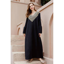 Abaya Dubai-caftán informal con cuello en V para mujer, Vestido Hijab musulmán de manga larga, ropa islámica, color negro 2024 - compra barato