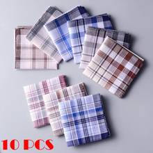 10pcs Men plaid Handkerchiefs 100% Cotton with Stripe Hankies Gift Set Women Classic Handkerchief Pocket Hanky Pocket Squares 2024 - buy cheap