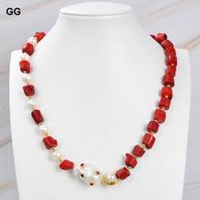 GuaiGuai Jewelry Red Coral White Pearl Necklace White Keshi Pearl Cz Pave Pendant 21" 2024 - buy cheap