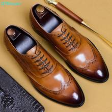 QYFCIOUFU/мужская деловая обувь; кожаные оксфорды для мужчин; Свадебные Мужские броги; офисные туфли; Мужские модельные туфли на шнуровке 2024 - купить недорого