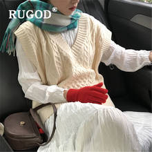 RUGOD2019 Новый женский вязаный свитер жилет с V-образным вырезом свободный тонкий изысканный твист жилет корейский шикарный Повседневный Классический Жилет 2024 - купить недорого