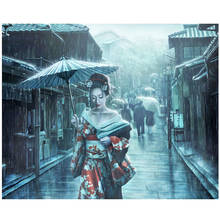 Полная Алмазная вышивка, Японская женщина, уличный дождь, 5D «сделай сам», алмазная живопись, наборы для вышивки крестиком, Алмазная мозаика 2024 - купить недорого