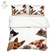 Yuxiu conjunto de roupa de cama 3d animais gatos cachorros estrelas azul edredom 3 peças conjunto de roupa de cama capa de edredom king queen size 2024 - compre barato