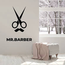 Mr. Barber Настенная Наклейка с ножницами профессиональный парикмахер усы виниловые наклейки на окна Парикмахерская Интерьер Декор росписи E452 2024 - купить недорого