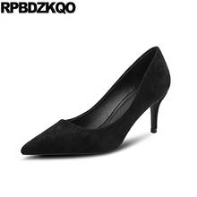 Women High Heels Pumps Office Nude Shoes Suede Work Formal Court Kitten Medium Pointed Toe Black 2021 Size 33 Low Slip On Thin 2024 - buy cheap