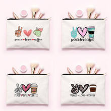 peace love coffee print Multifunction Women Makeup bags Cosmetic bag Travel Make Up Organizer Toiletry pouch Storage lady clutch 2024 - buy cheap