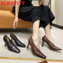 2021 New Luxury Design Square Toe V Cut High Heels Elegant Crocodile Pattern Ladies Fashion Shoes Cat Heel Woman Footwear C120 2024 - buy cheap
