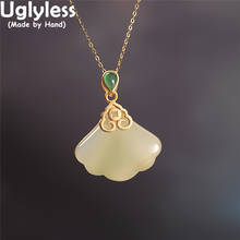 Uglyless Natural Jade Ginkgo Leaf Pendants Necklaces for Women Simple Fashion Silver Necklaces NO Chains 925 Silver Gems Jewelry 2024 - buy cheap