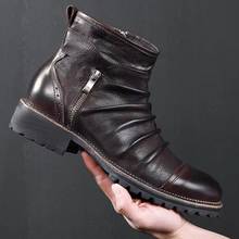 Retro men's casual shoes classic Chelsea boots side zipper cowboy boots men's high-top Martin boots ruffled black short boot men 2024 - buy cheap