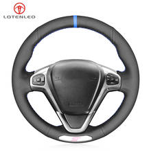 LQTENLEO Black Genuine Leather Hand-stitched Car Steering Wheel Cover For Ford Fiesta ST 2012 2013 2014 2015 2016 2017 2018 2024 - buy cheap