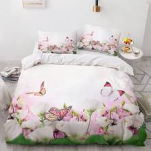 Juego de ropa de cama 3D, edredón personalizado, manta, funda de almohada, flores, mariposa, tamaño King, 3 uds. 2024 - compra barato