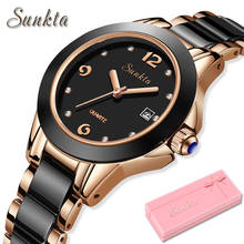 Sunkta New Luxury Top Brand Elegant Women Watch Auto Date Black Simple Stylish Ceramics Bracelet Quartz Casual Lady Wristwatches 2024 - buy cheap