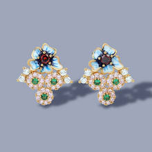 Temperament Ladies Exquisite Enamel Flower Earring Silver Color CZ Stud Earrings Handmade Enamel Wedding Jewelry for Women Girls 2024 - buy cheap