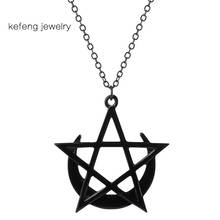 Lua crescente estrela colar wicca místico gótico pentagrama jóias para homens preto witchcraf pingentes metal presente 2024 - compre barato